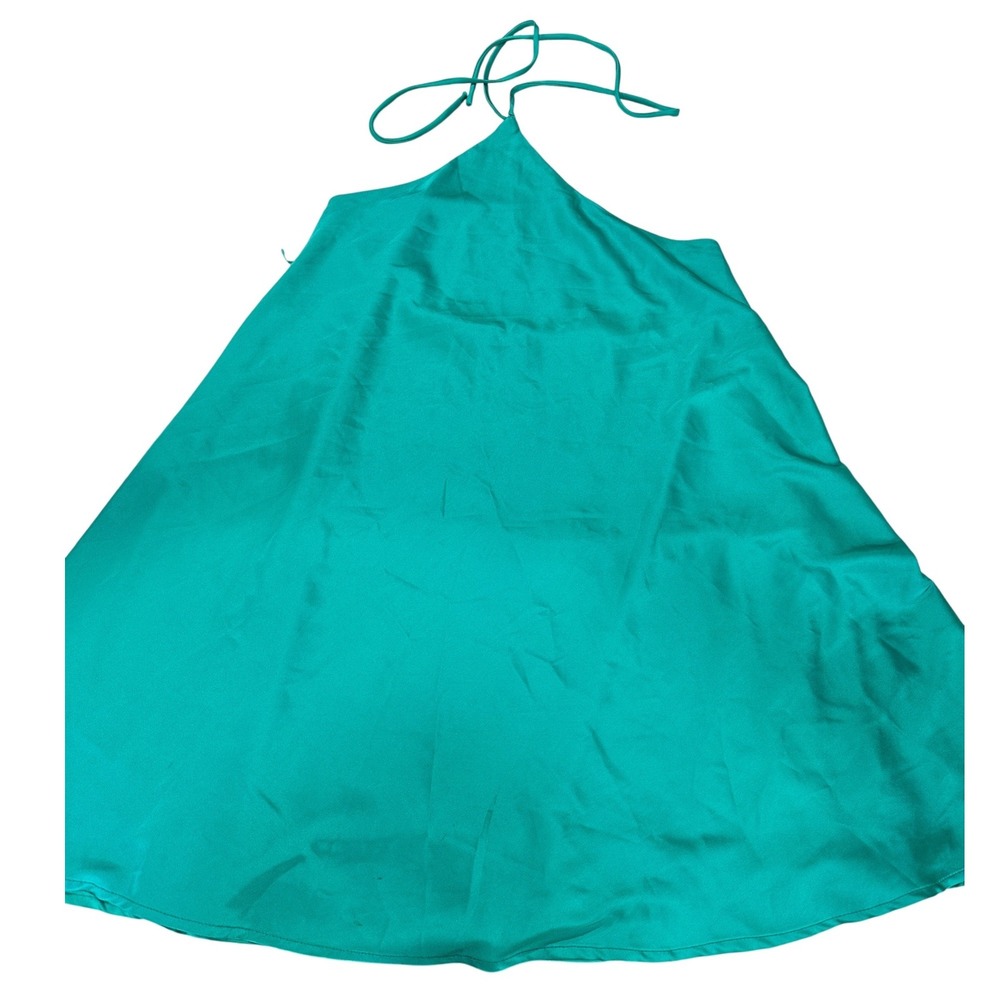 Vestique Teal Satin Halter Dress Womens Small Sleeveless